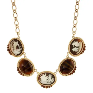 1928 Jewelry Roman Chariots Gala Cameo & Tigers Eye Stones Necklace 16"   3" Extender 1928 Jewelry