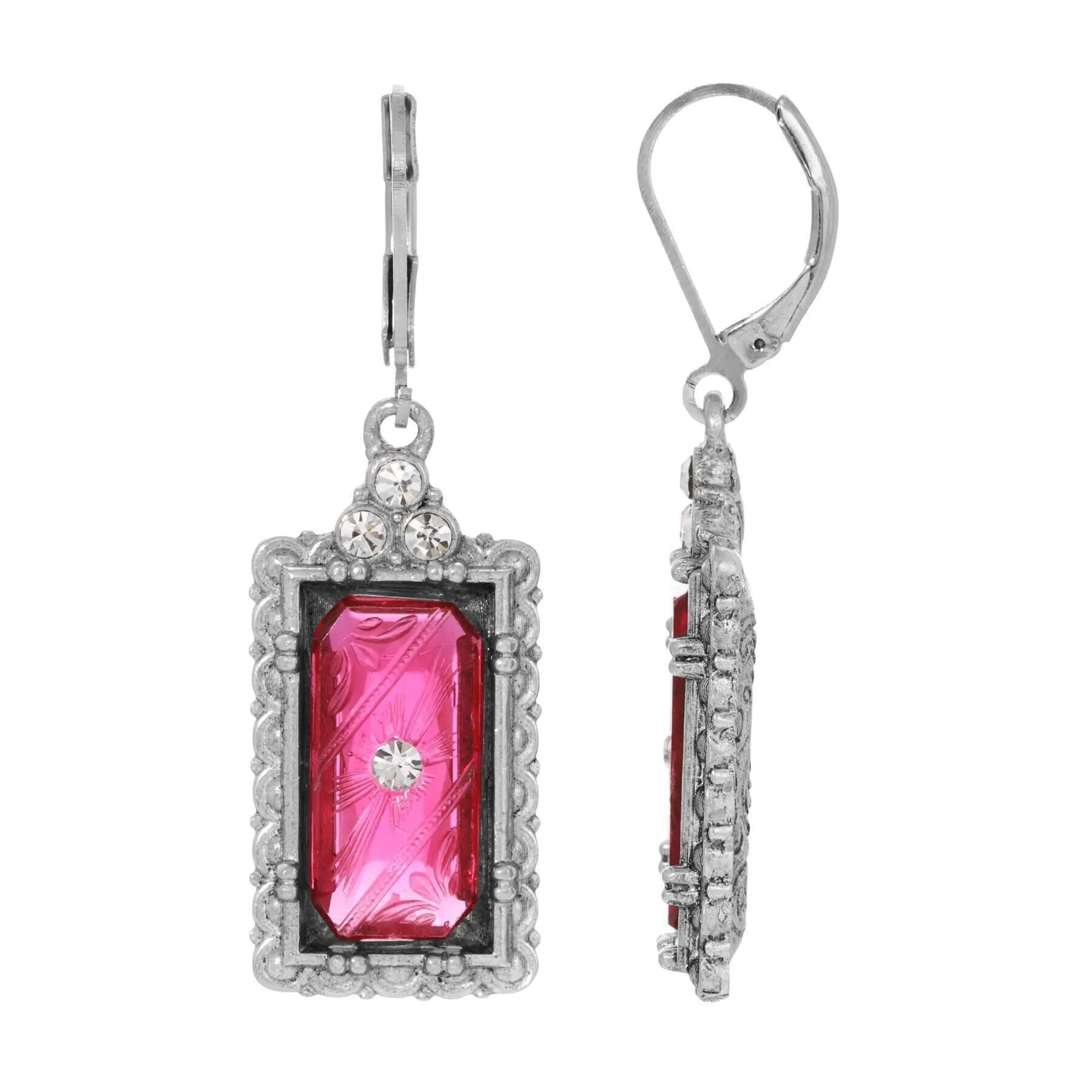 1928 Jewelry Romana Octagon Etched Glass & Crystal Drop Earrings 1928 Jewelry