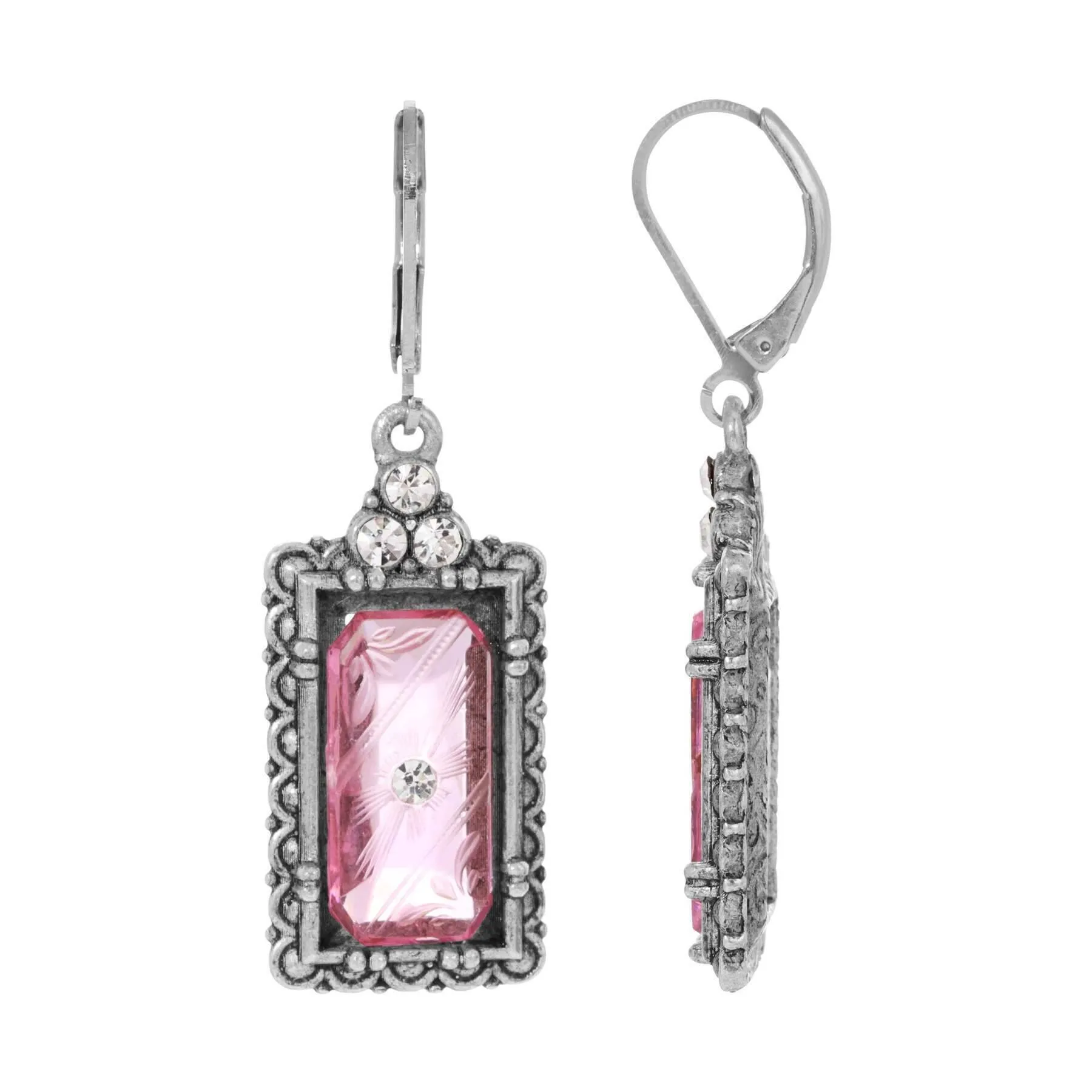 1928 Jewelry Romana Octagon Etched Glass & Crystal Drop Earrings 1928 Jewelry