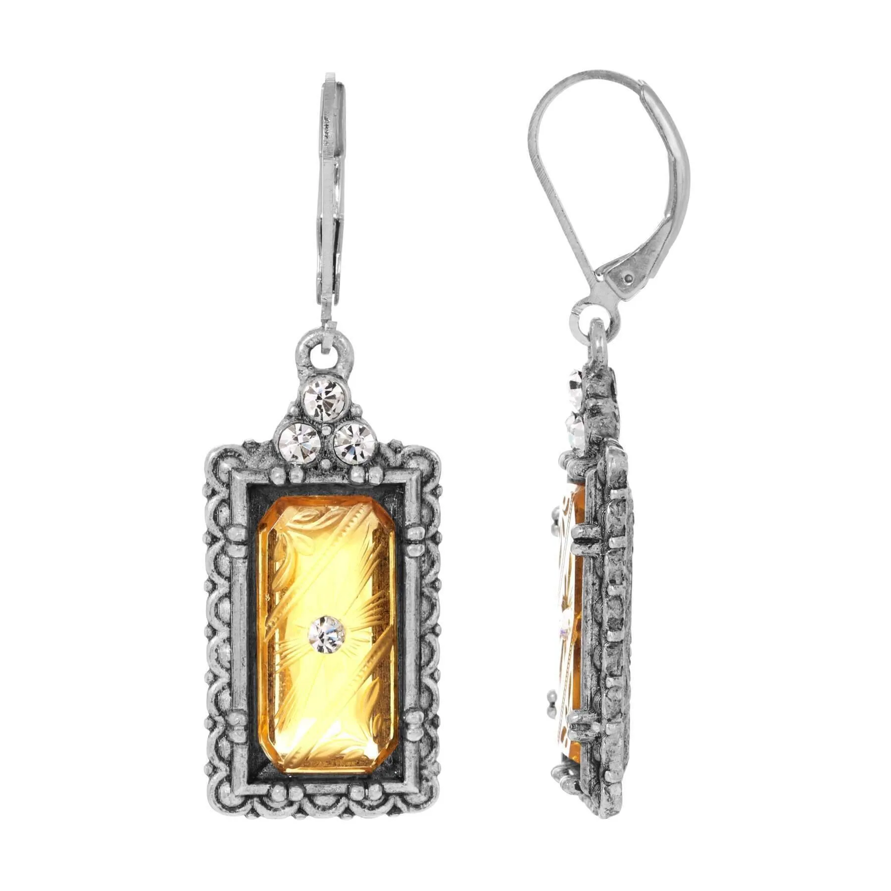 1928 Jewelry Romana Octagon Etched Glass & Crystal Drop Earrings 1928 Jewelry