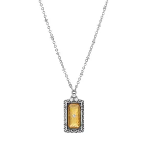 1928 Jewelry Romana Octagon Etched Glass & Crystal Pendant Necklace 18" 1928 Jewelry