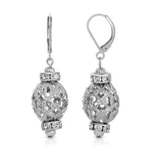 1928 Jewelry Rondelle Crystal Beaded Oval Filigree Puff Drop Earrings 1928 Jewelry