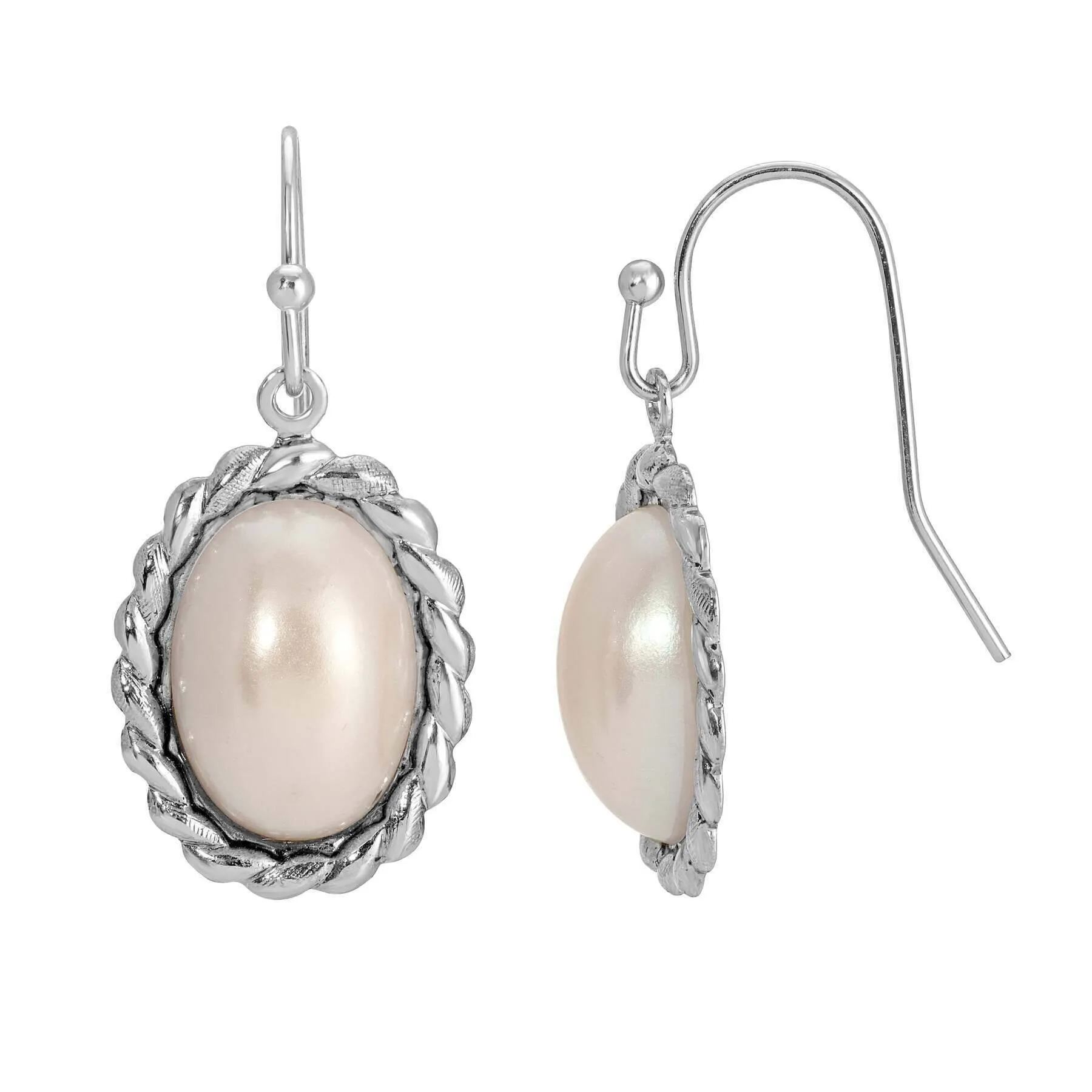 1928 Jewelry Roped Oval Faux Pearl Drop Earrings 1928 Jewelry