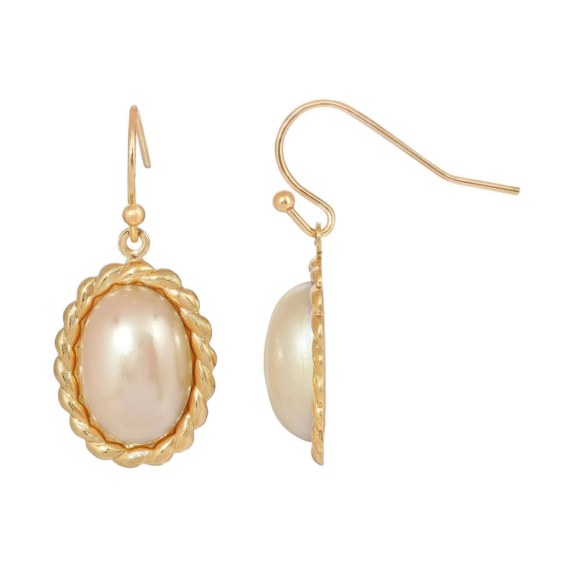 1928 Jewelry Roped Oval Faux Pearl Drop Earrings 1928 Jewelry