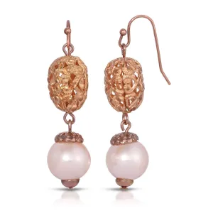 1928 Jewelry Rosabella Champagne Faux Pearl Rose Gold Filigree Bead Dangling Earrings 1928 Jewelry