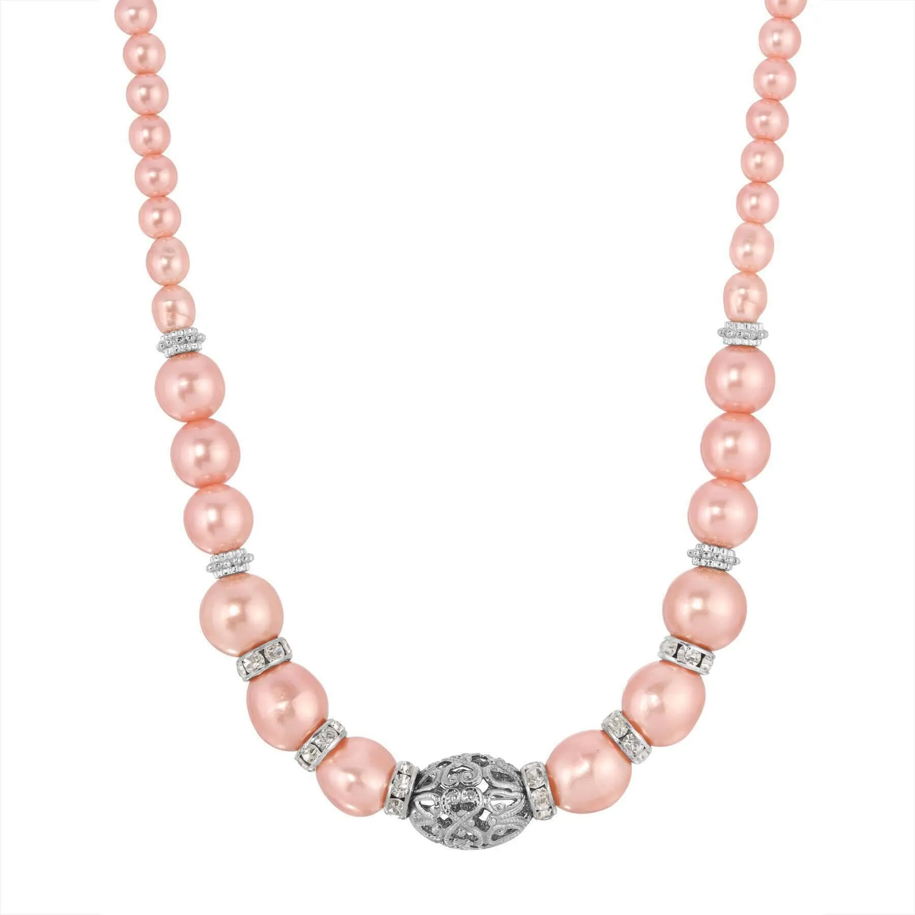 1928 Jewelry Rosabella Graduated Faux Pearl Crystal & Filigree Bead Necklace 1928 Jewelry