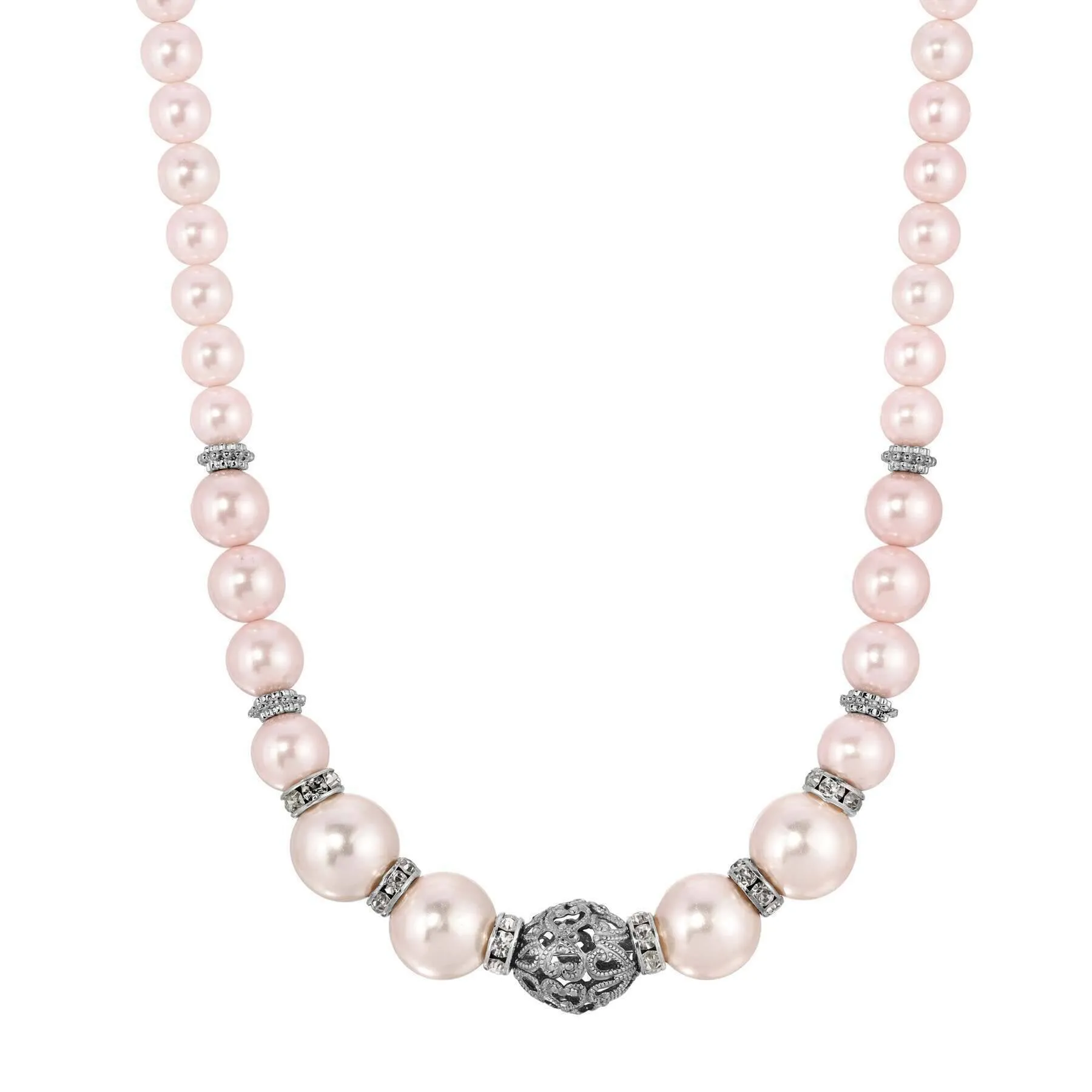 1928 Jewelry Rosabella Graduated Faux Pearl Crystal & Filigree Bead Necklace 1928 Jewelry