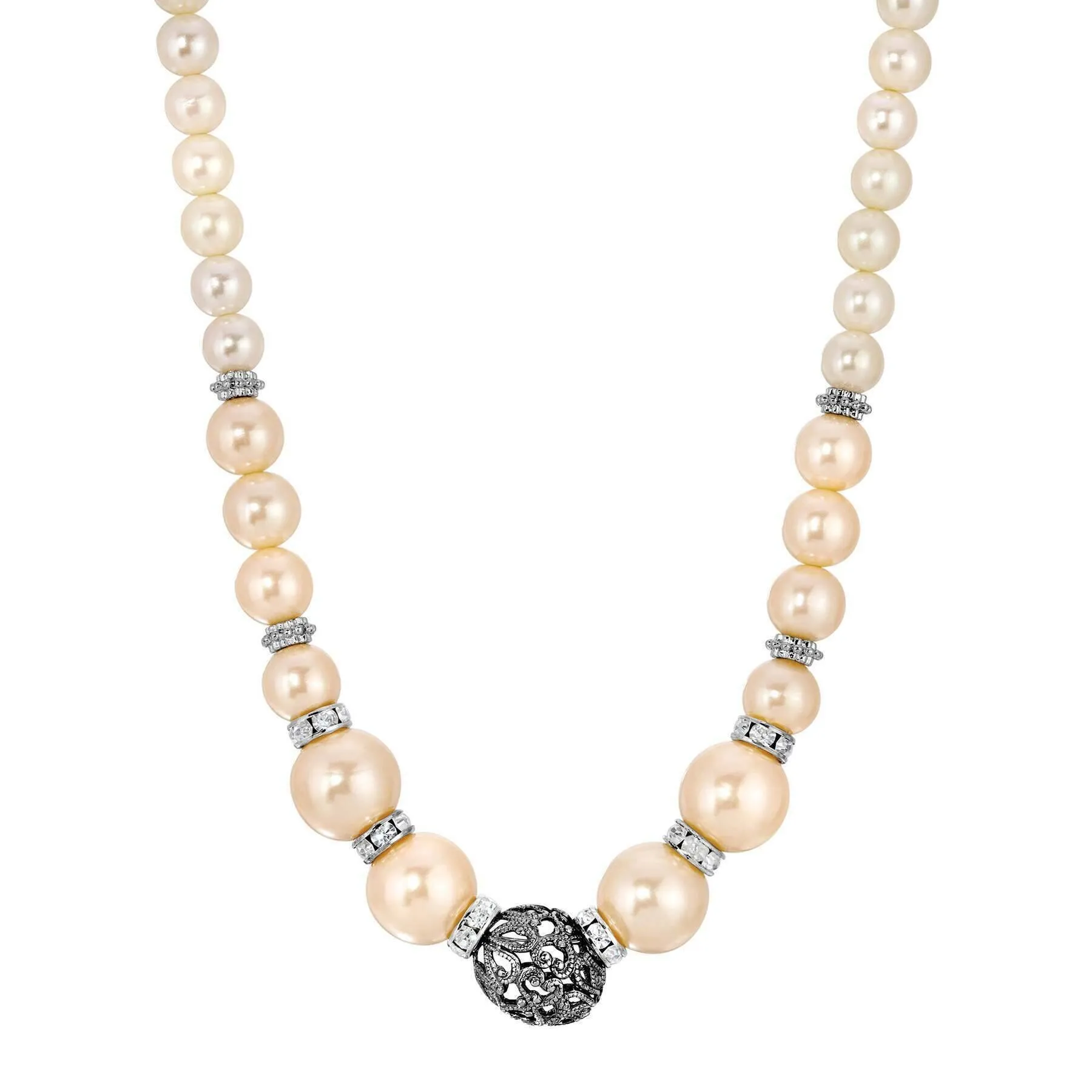 1928 Jewelry Rosabella Graduated Faux Pearl Crystal & Filigree Bead Necklace 1928 Jewelry