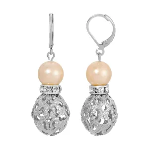 1928 Jewelry Rosabella Light Peach Faux Pearl Filigree Puff Bead Drop Earrings 1928 Jewelry