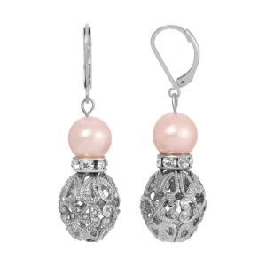 1928 Jewelry Rosabella Light Pink Faux Pearl Filigree Puff Bead  Drop Earrings 1928 Jewelry