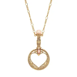1928 Jewelry Rosabella Oval Raspberry Faux Pearl Magnifying Glass Necklace 30" - Magnification Power: 1-2X 1928 Jewelry