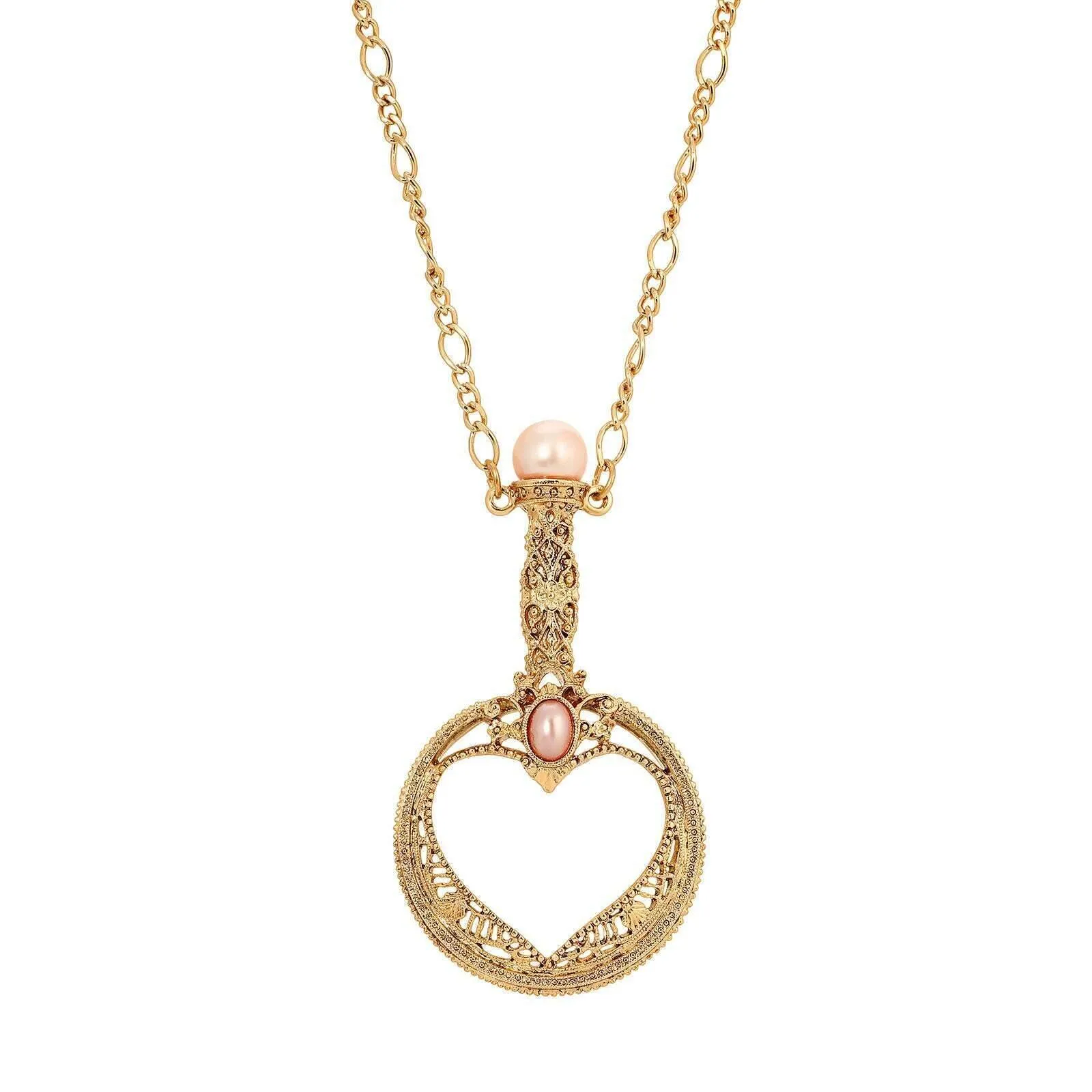 1928 Jewelry Rosabella Oval Raspberry Faux Pearl Magnifying Glass Necklace 30" - Magnification Power: 1-2X 1928 Jewelry