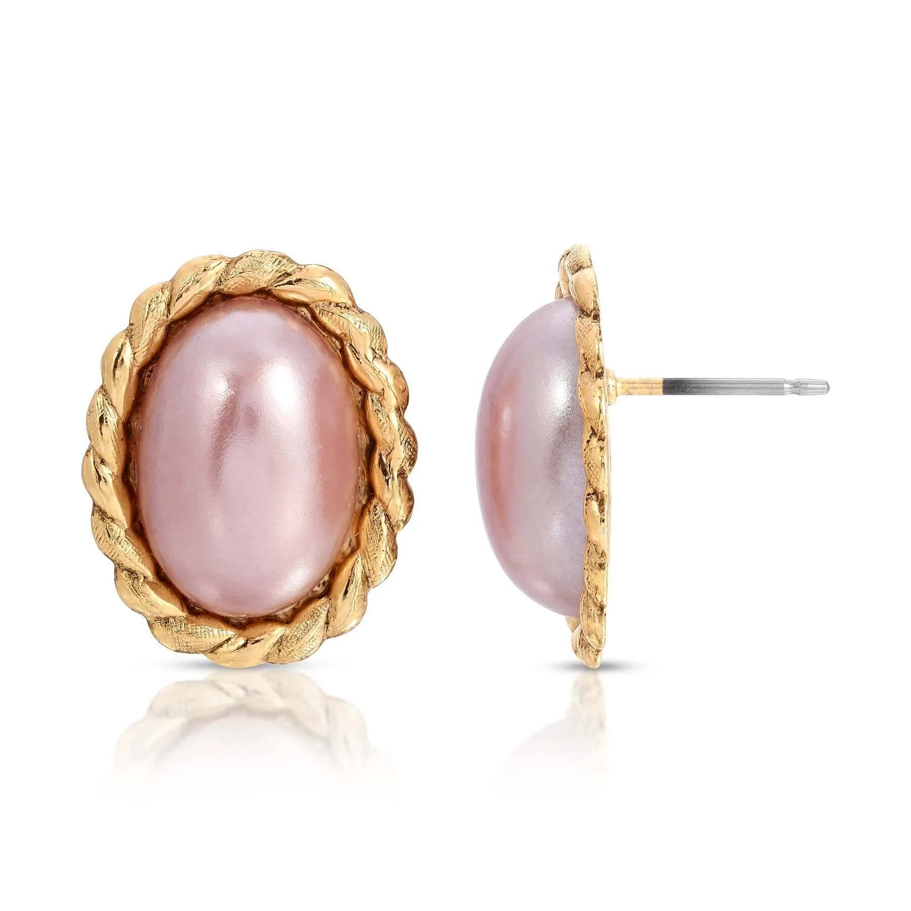 1928 Jewelry Rosabella Oval Raspberry Faux Pearl Post Earrings 1928 Jewelry