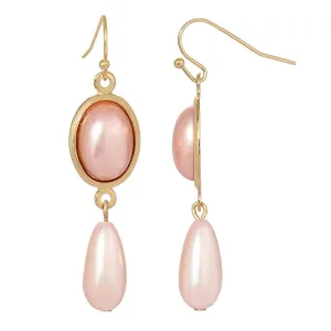 1928 Jewelry Rosabella Oval Raspberry Stone & Pink Teardrop Faux Pearl Drop Earrings 1928 Jewelry