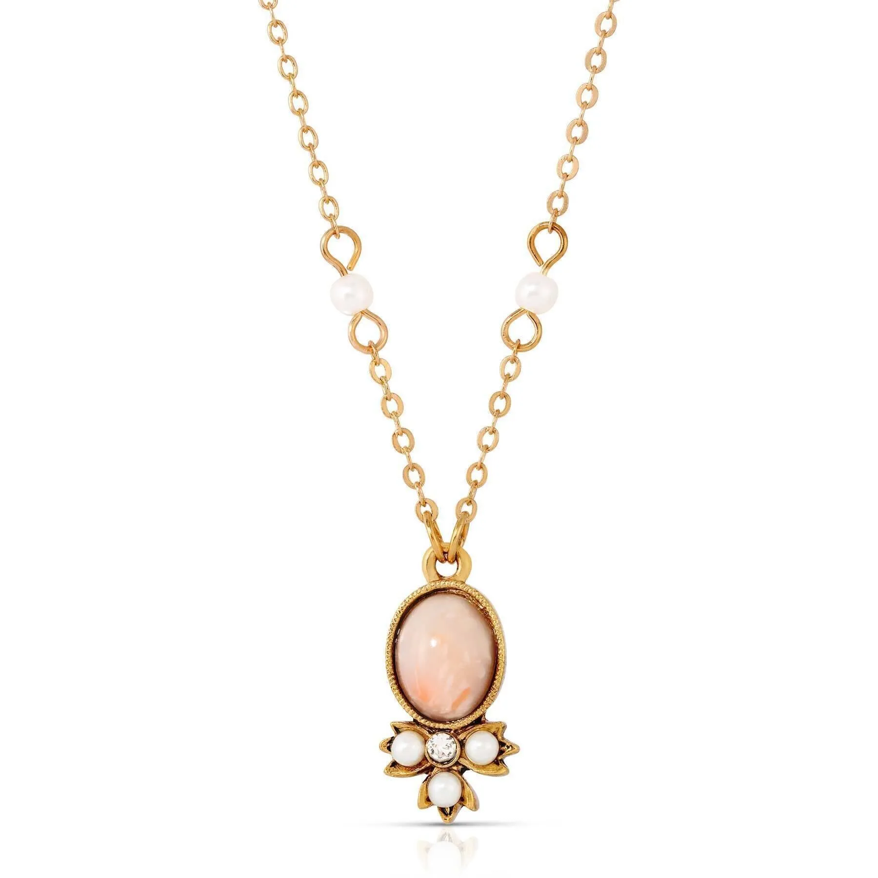 1928 Jewelry Rosabella Peach Faux Pearl Crystal Accent Pendant Necklace 16"   3" Extender 1928 Jewelry