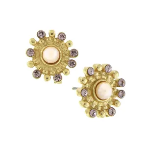 1928 Jewelry Rosabella Pink Faux Pearl & Light Amethyst Crystal Button Earrings 1928 Jewelry