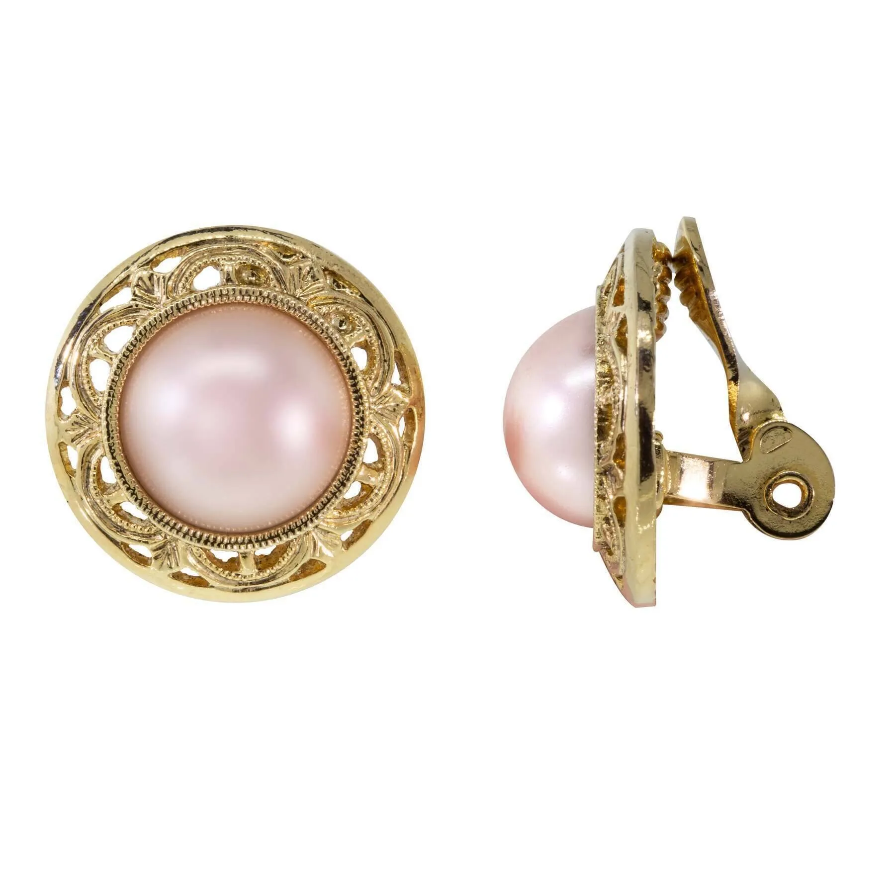 1928 Jewelry Rosabella Pink Faux Pearl Button Clip On Earrings 1928 Jewelry