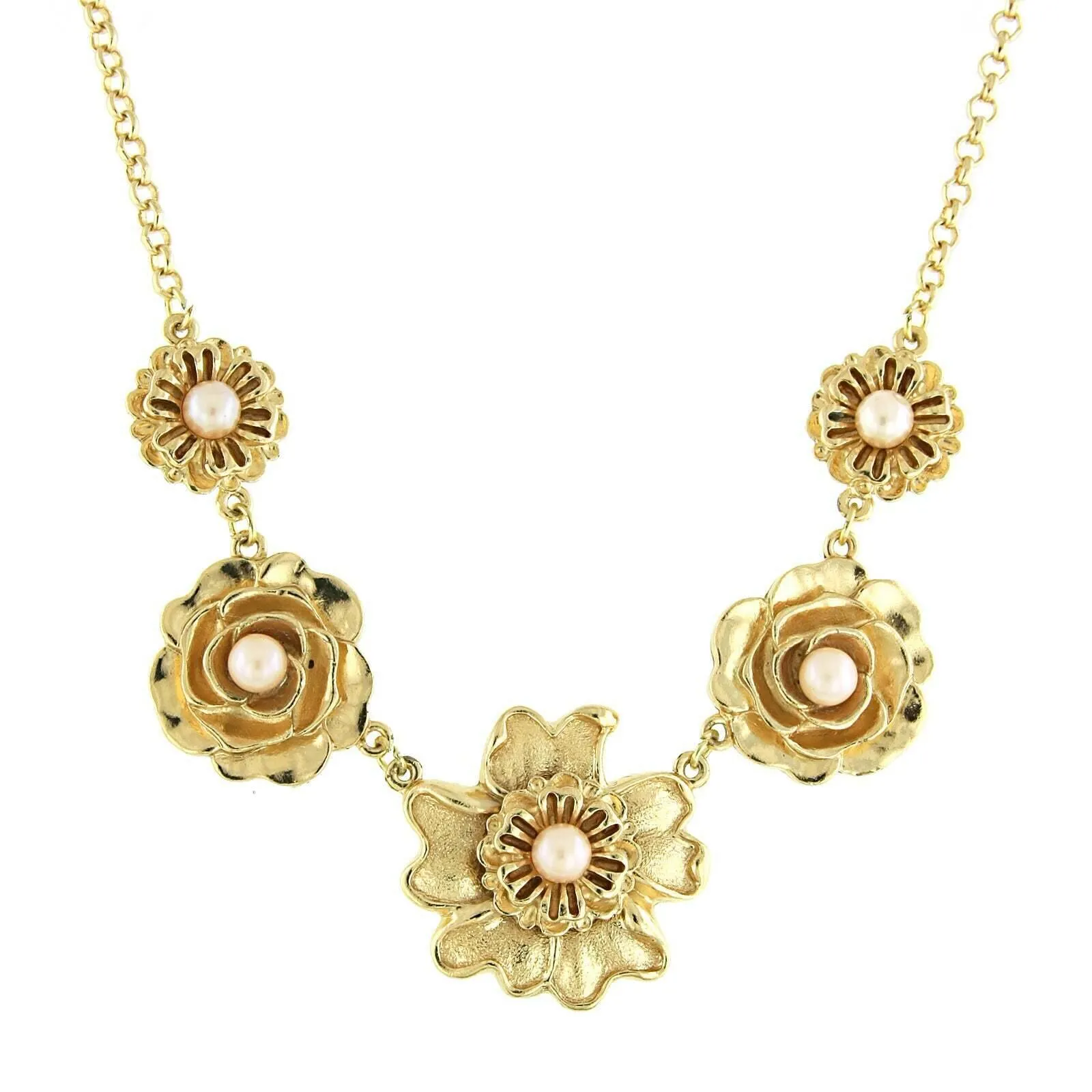 1928 Jewelry Rosabella Pink Faux Pearl Flower Collar Necklace 16"   3" Extender 1928 Jewelry