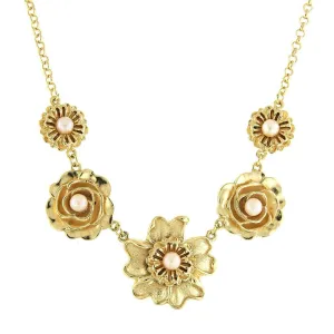 1928 Jewelry Rosabella Pink Faux Pearl Flower Collar Necklace 16"   3" Extender 1928 Jewelry