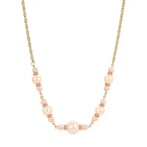 1928 Jewelry Rosabella Raspberry & Champagne Faux Pearl Necklace 16"   3" Extender 1928 Jewelry