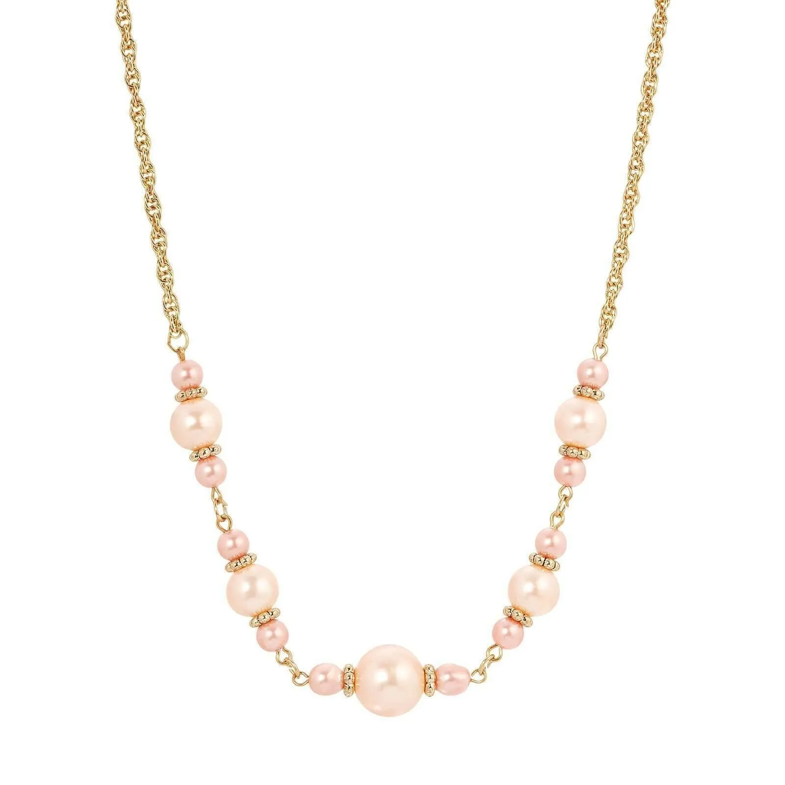 1928 Jewelry Rosabella Raspberry & Champagne Faux Pearl Necklace 16"   3" Extender 1928 Jewelry