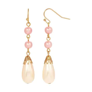 1928 Jewelry Rosabella Raspberry & Champagne Teardrop Faux Pearl Linear Earrings 1928 Jewelry