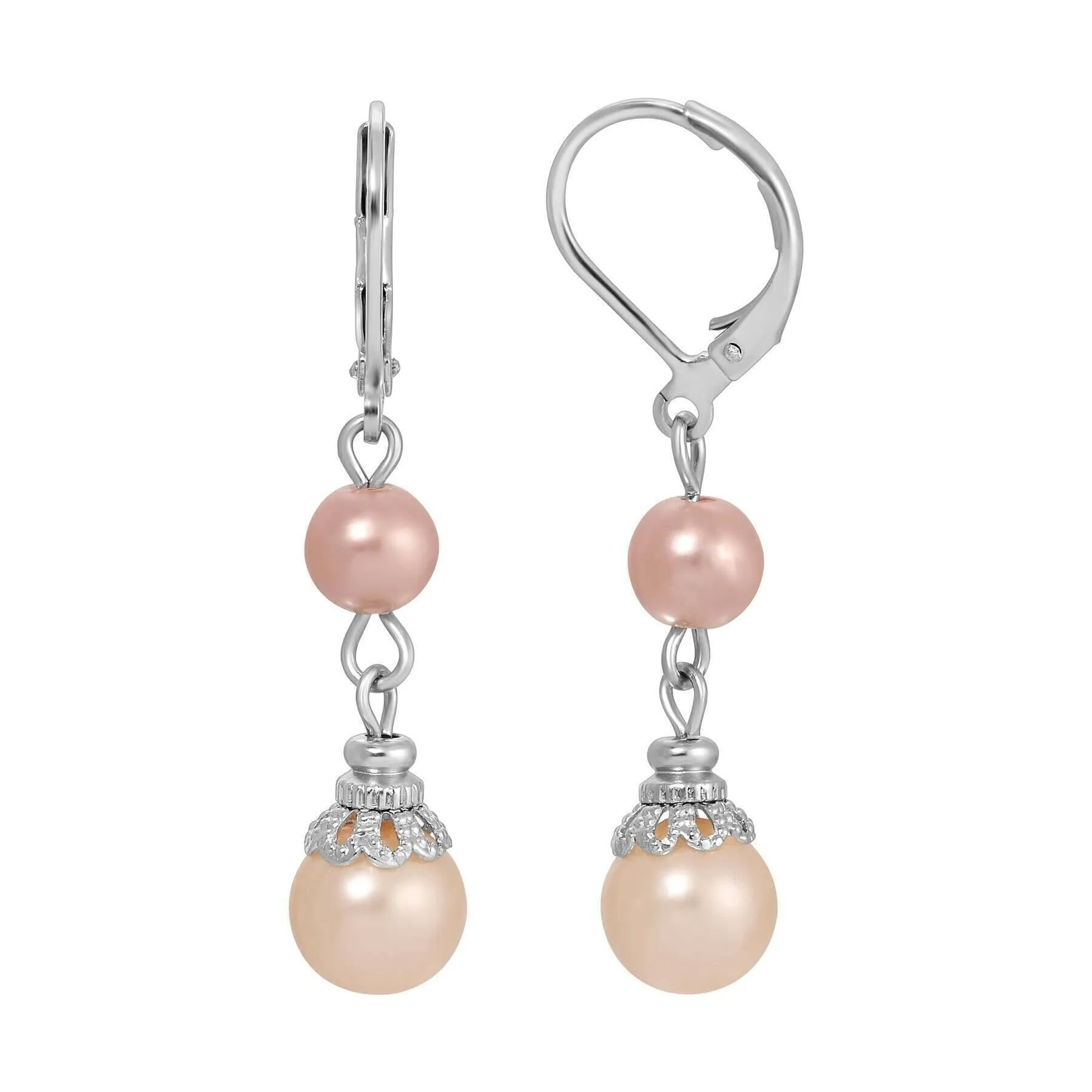 1928 Jewelry Rosabella Raspberry & Peach Faux Pearl Drop Earrings 1928 Jewelry