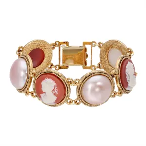 1928 Jewelry Rosabella Raspberry Peach Faux Pearl Round Carnelian Ivory Cameo Clasp Bracelet 1928 Jewelry