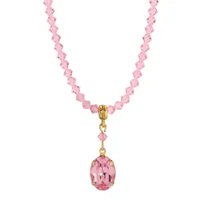 1928 Jewelry Rose Pink Austrian Crystal Pendant Necklace 16"   3" Extension 1928 Jewelry