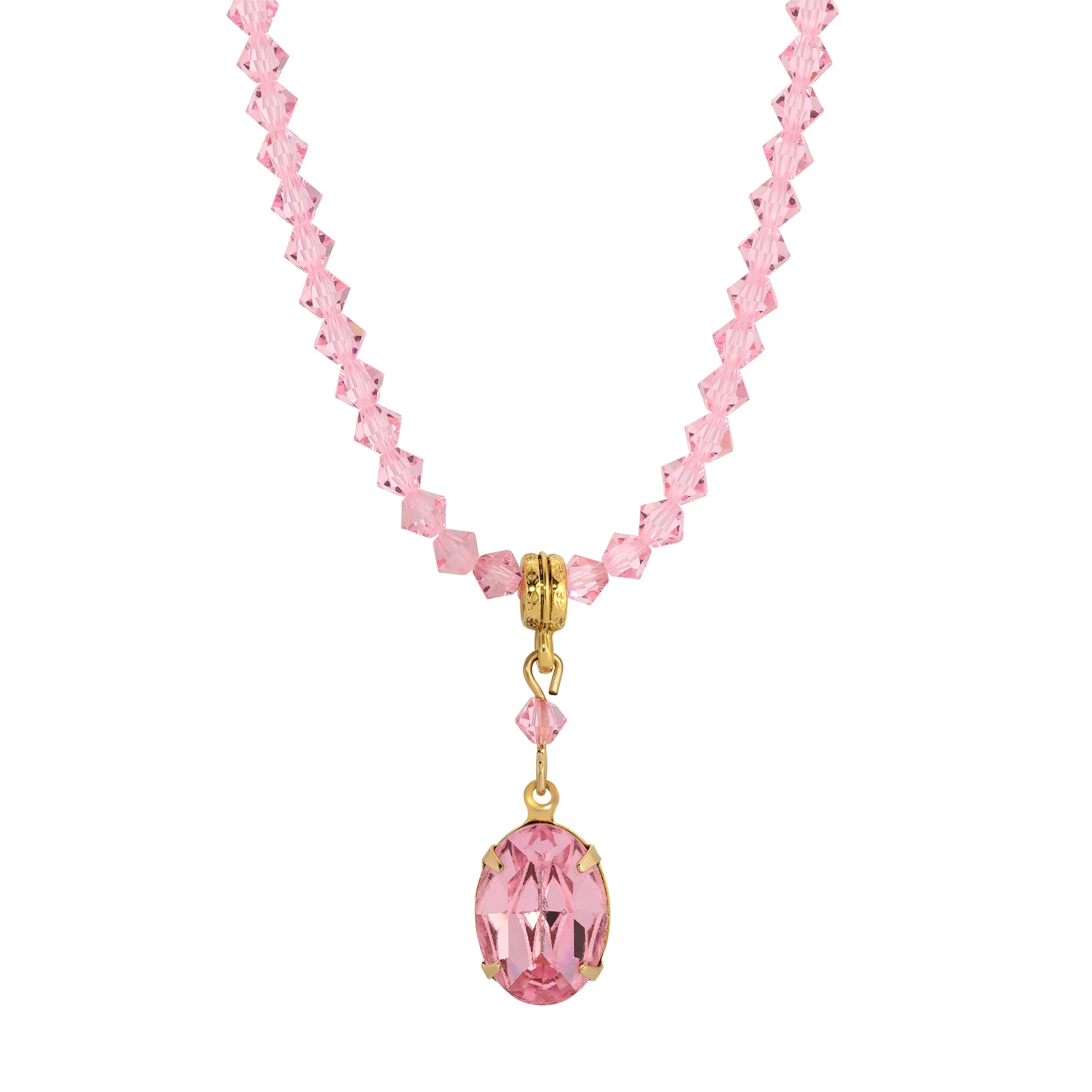 1928 Jewelry Rose Pink Austrian Crystal Pendant Necklace 16"   3" Extension 1928 Jewelry