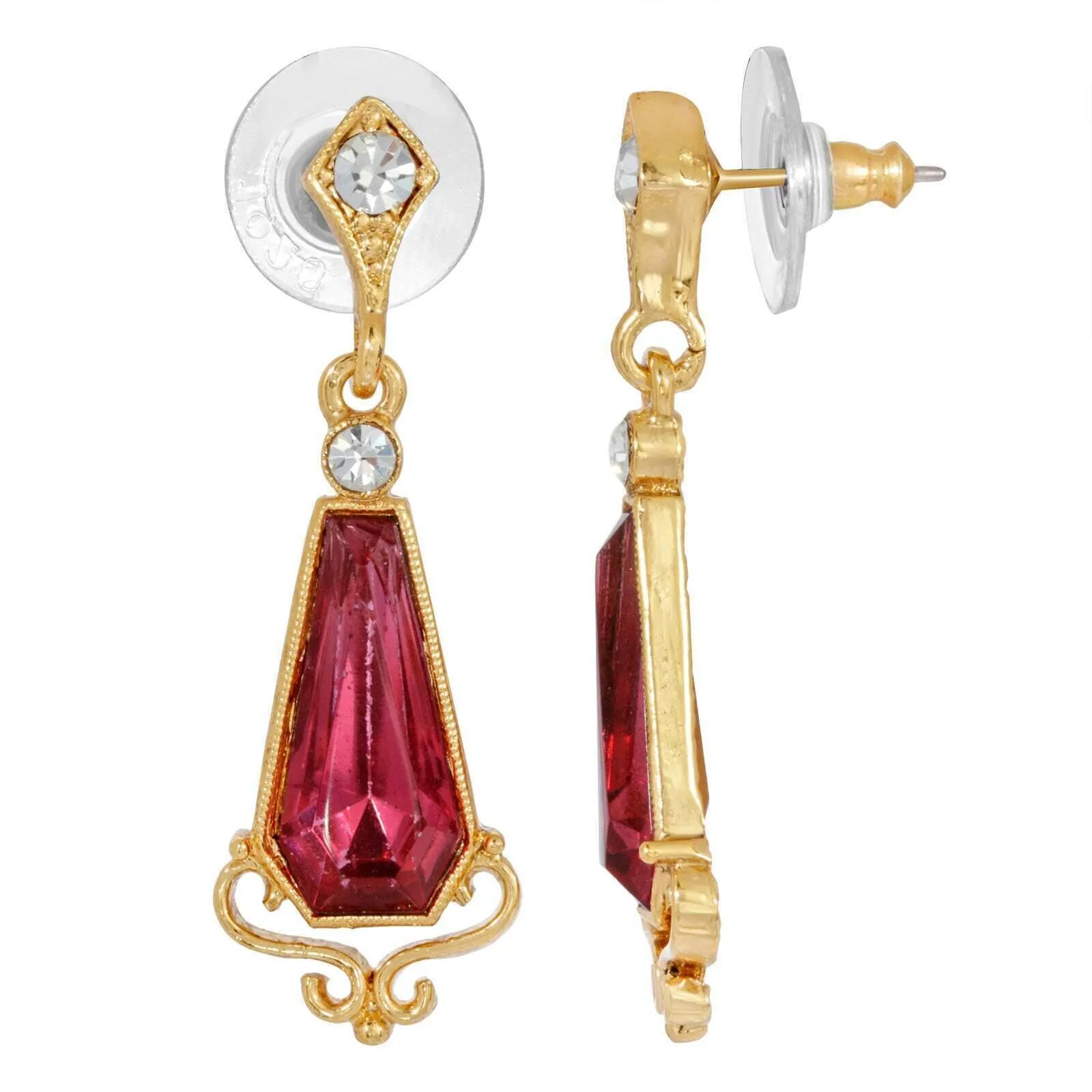 1928 Jewelry Rose Pink Tapered Hexagonal Crystal Accent Drop Earrings 1928 Jewelry