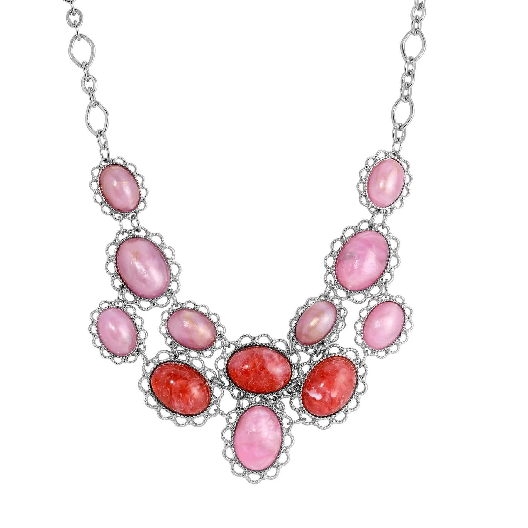 1928 Jewelry Roseate Paradise Coral Quartz & Pink Stone Bib Necklace 16"   3" Extension 1928 Jewelry
