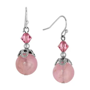 1928 Jewelry Roseate Paradise Light Rose Pink Crystal Oval Pink Bead Dangling Earrings 1928 Jewelry