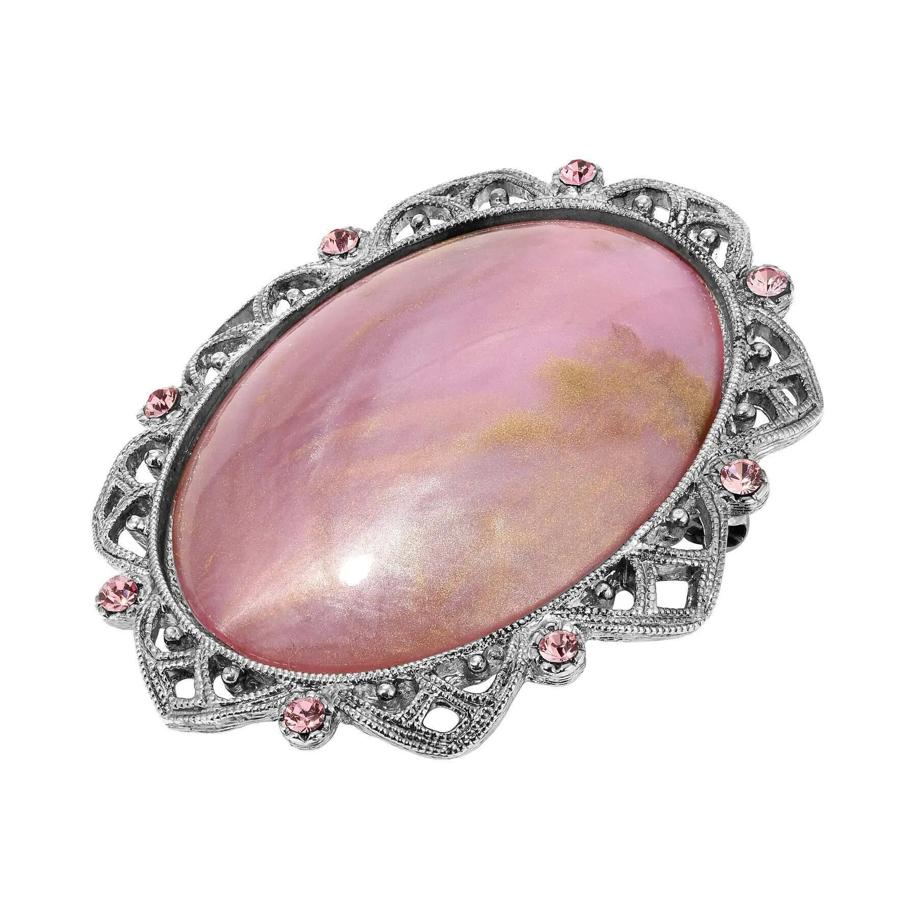 1928 Jewelry Roseate Paradise Light Rose Pink Crystal Oval Pink Stone Brooch 1928 Jewelry