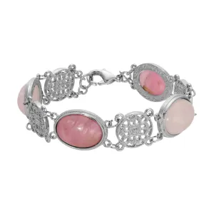 1928 Jewelry Roseate Paradise Meso Filigree Oval Rose Pink Quartz & Pink Stone Link Bracelet 1928 Jewelry