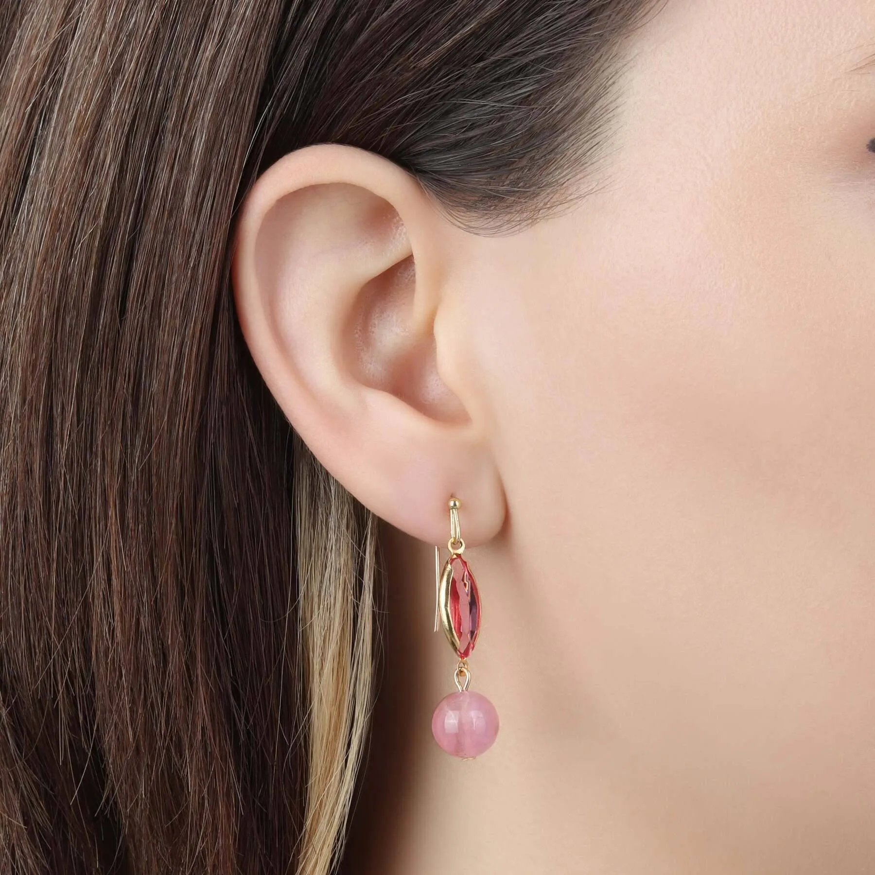 1928 Jewelry Roseate Paradise Navette Light Rose Pink Austrian Crystal Pink Bead Dangling Earings 1928 Jewelry