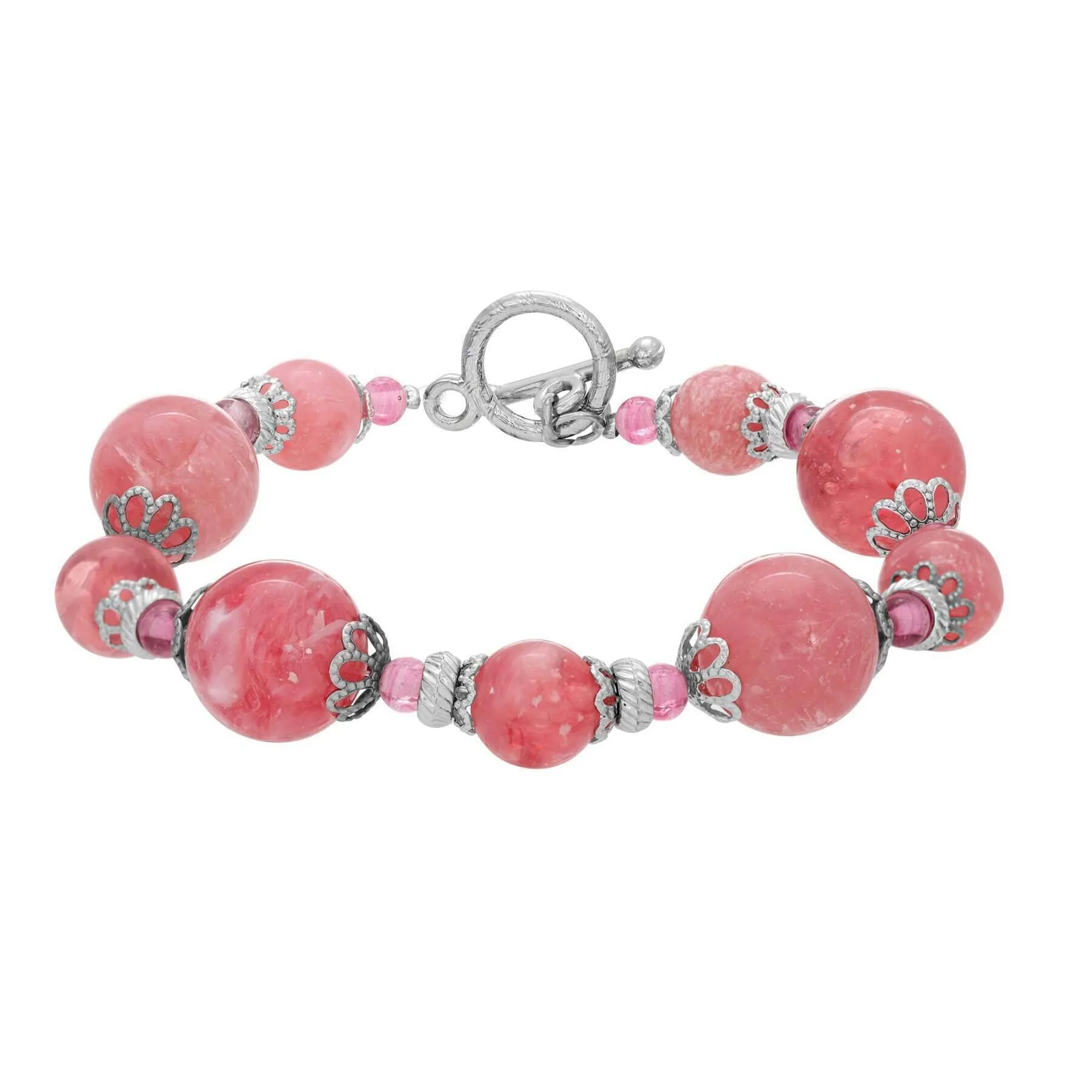 1928 Jewelry Roseate Paradise Oval Coral Quartz Stone & Pink Crystals Toggle Bracelet 1928 Jewelry