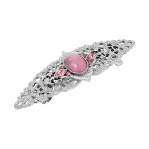 1928 Jewelry Roseate Paradise Oval Coral Quartz Stone Filigree Hair Barrette 1928 Jewelry