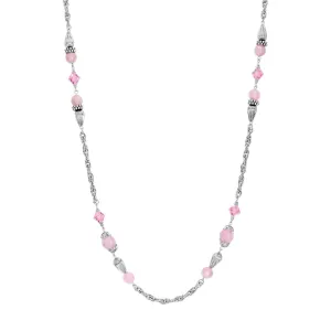 1928 Jewelry Roseate Paradise Peppermint Pink Rose Austrian Crystal Beaded Necklace 32" 1928 Jewelry
