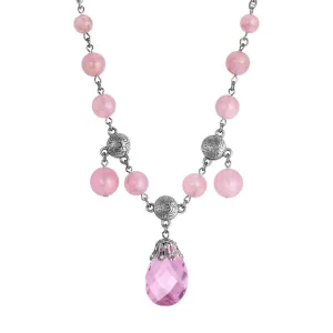 1928 Jewelry Roseate Paradise Peppermint Pink Rose Austrian Crystal Briolette Pendant Necklace 16"   3" Extension 1928 Jewelry