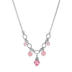 1928 Jewelry Roseate Paradise Peppermint Pink Rose Austrian Crystal Pendant Necklace 16" 1928 Jewelry