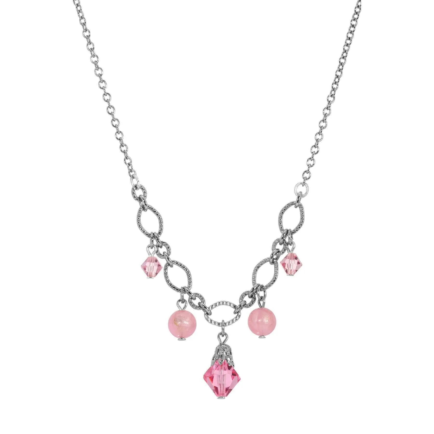 1928 Jewelry Roseate Paradise Peppermint Pink Rose Austrian Crystal Pendant Necklace 16" 1928 Jewelry