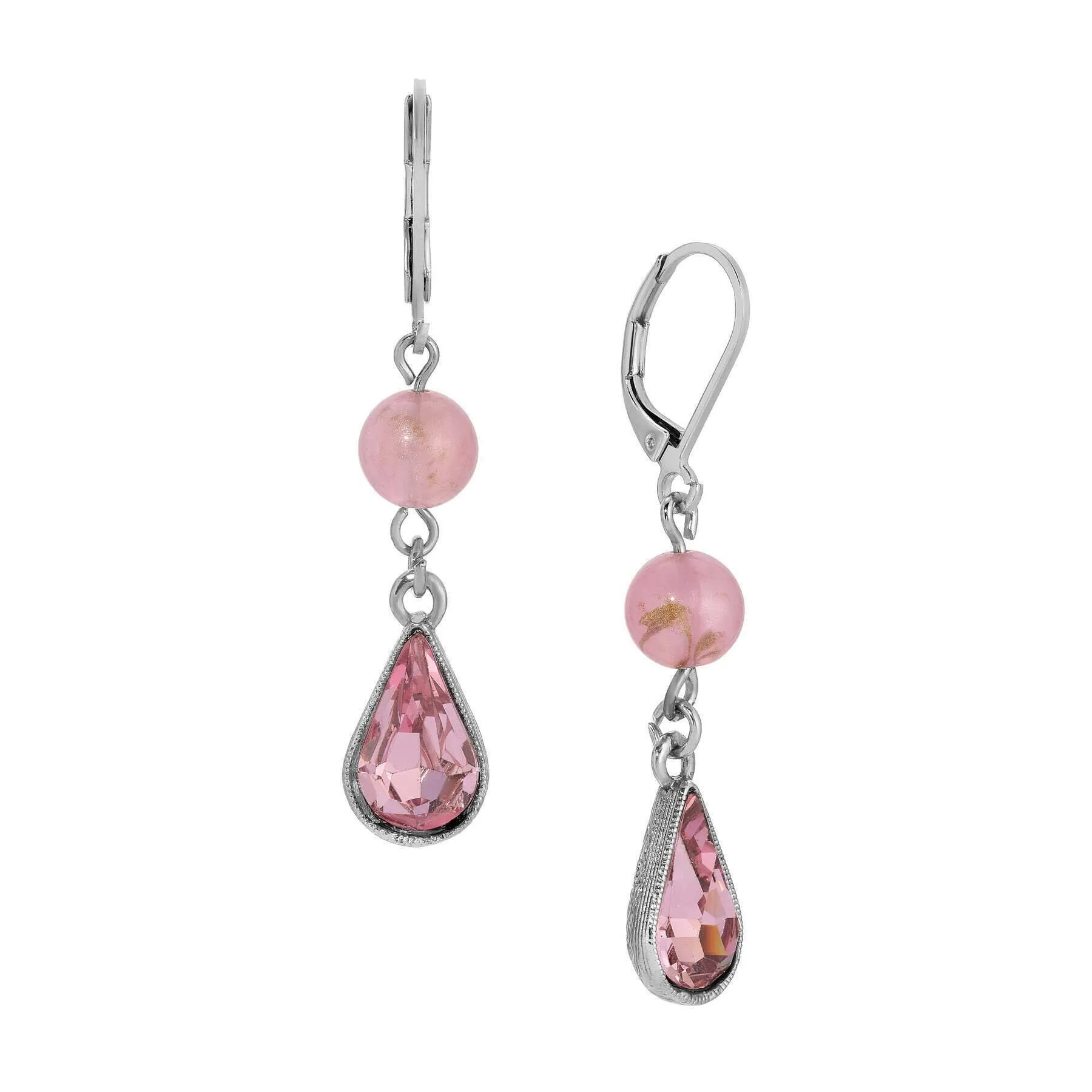 1928 Jewelry Roseate Paradise Pink Bead Light Rose Teardrop Crystal Dangling Earrings 1928 Jewelry
