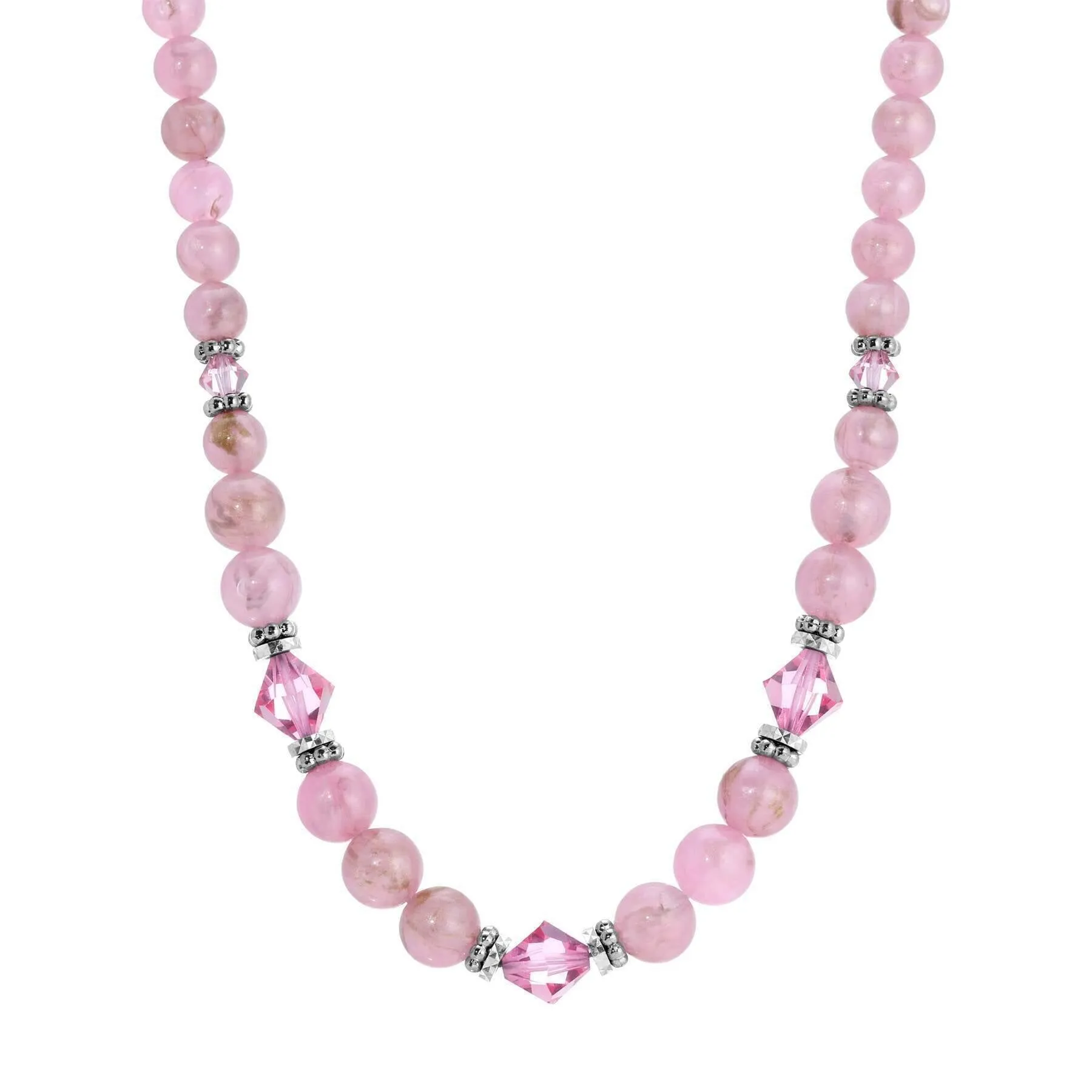 1928 Jewelry Roseate Paradise Rose Crystal Pink Round Beaded Strand Necklace 15" 1928 Jewelry