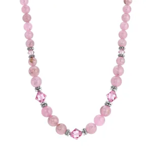 1928 Jewelry Roseate Paradise Rose Crystal Pink Round Beaded Strand Necklace 15" 1928 Jewelry