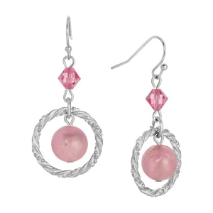 1928 Jewelry Roseate Paradise Rose Pink Crystal Twisted Hoop & Pink Bead Dangling Earrings 1928 Jewelry