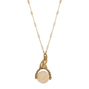 1928 Jewelry Rotating Seeded Faux Pearl Cat Spinner Pendant Necklace 28" 1928 Jewelry