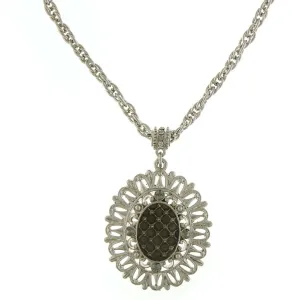 1928 Jewelry Round Black Diamond Crystal Oval Pendant Necklace 18" 1928 Jewelry