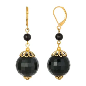 1928 Jewelry Round Black Faceted Beaded Drop Earrings 1928 Jewelry