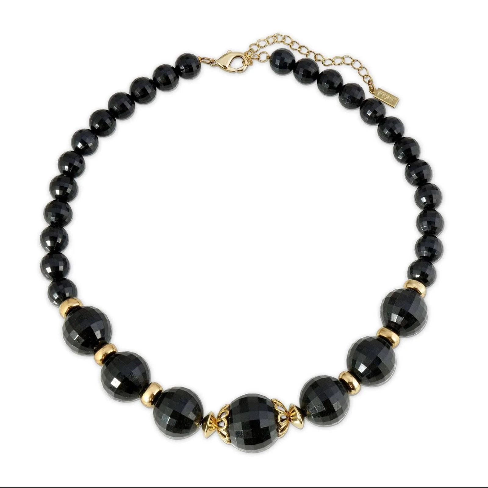 1928 Jewelry Round Black Faceted Beaded Stranded Necklace 16"   3" Extender 1928 Jewelry